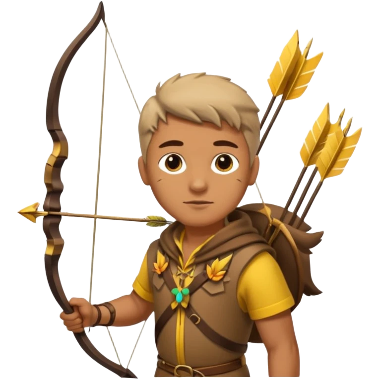 The classic hunter image with a bow and arrow on his back, dressed in brown yellow with some animal made decorations on his clothes emoji