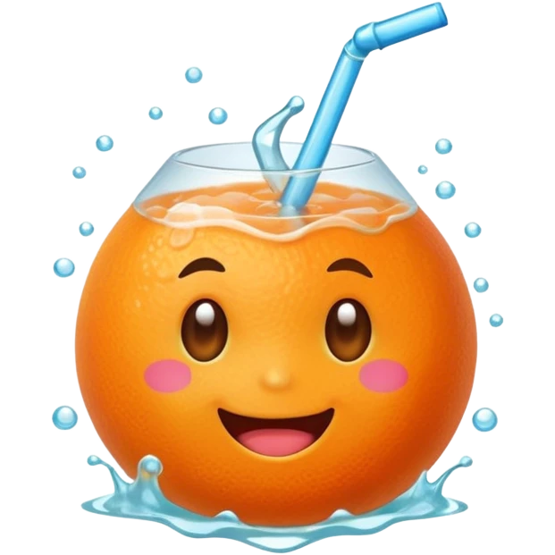 Cute emoji of a super-sweet mandarin orange with a fizzy soda-like feeling, juicy splash, bright orange color, happy expression, kawaii style, transparent background. emoji