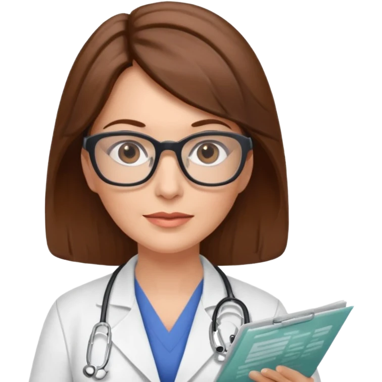 A female doctor in her 50s with brown hair reviewing a medical chart. emoji
