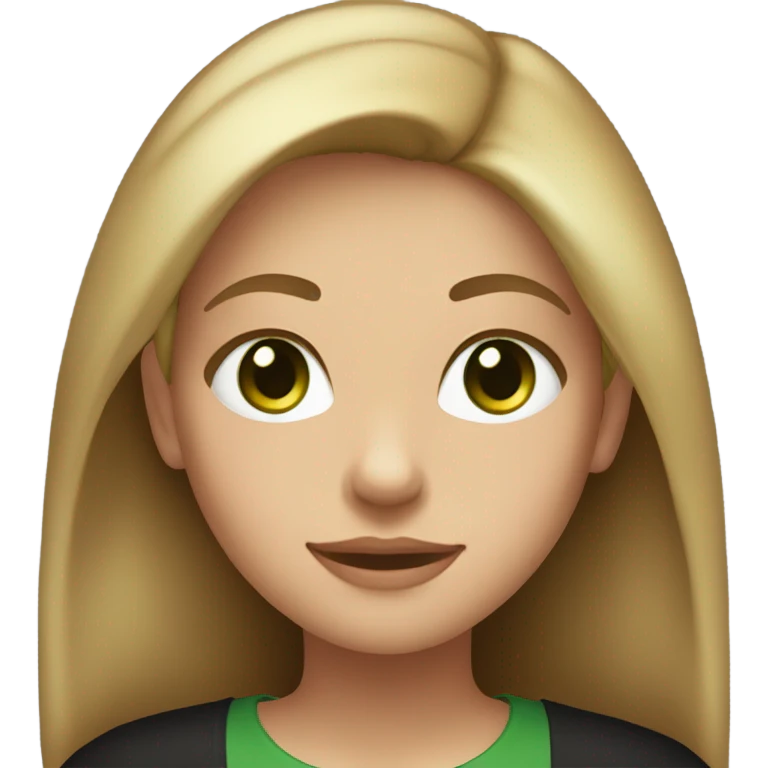 Girl with light brown shoulder length hair and green eyes with long sleeve black top emoji