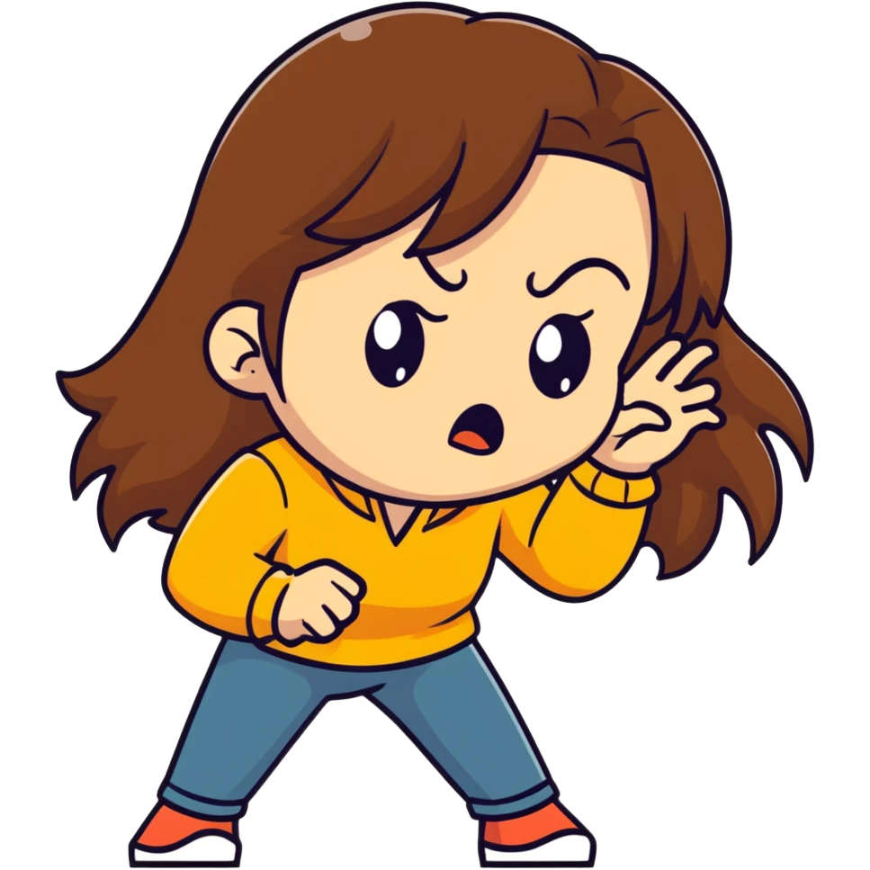 a brown hair girl with long ish hair having both hands around her neck and moving her head forward and back angrily  emoji