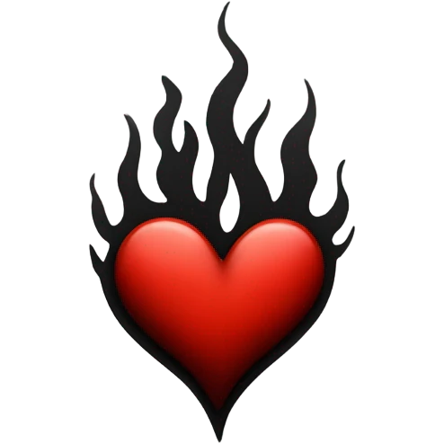 Red heart on fire with black flames  emoji