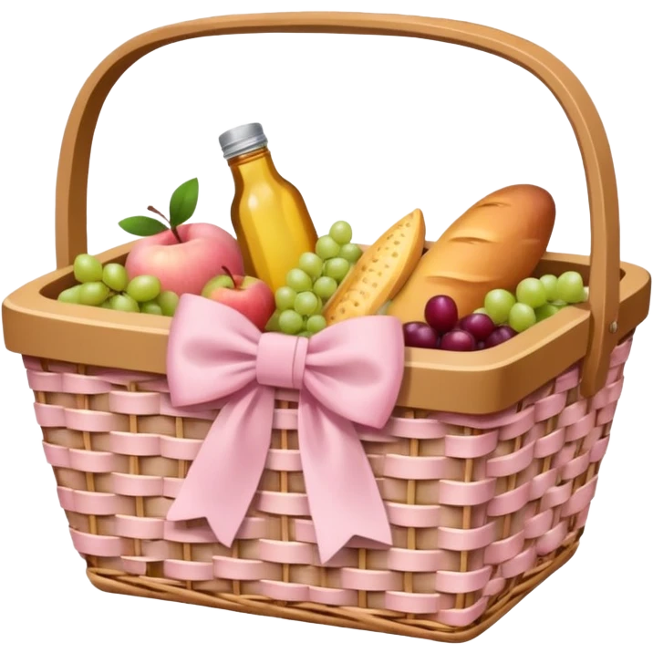 picnic basket with a soft pink bow, natural woven texture emoji