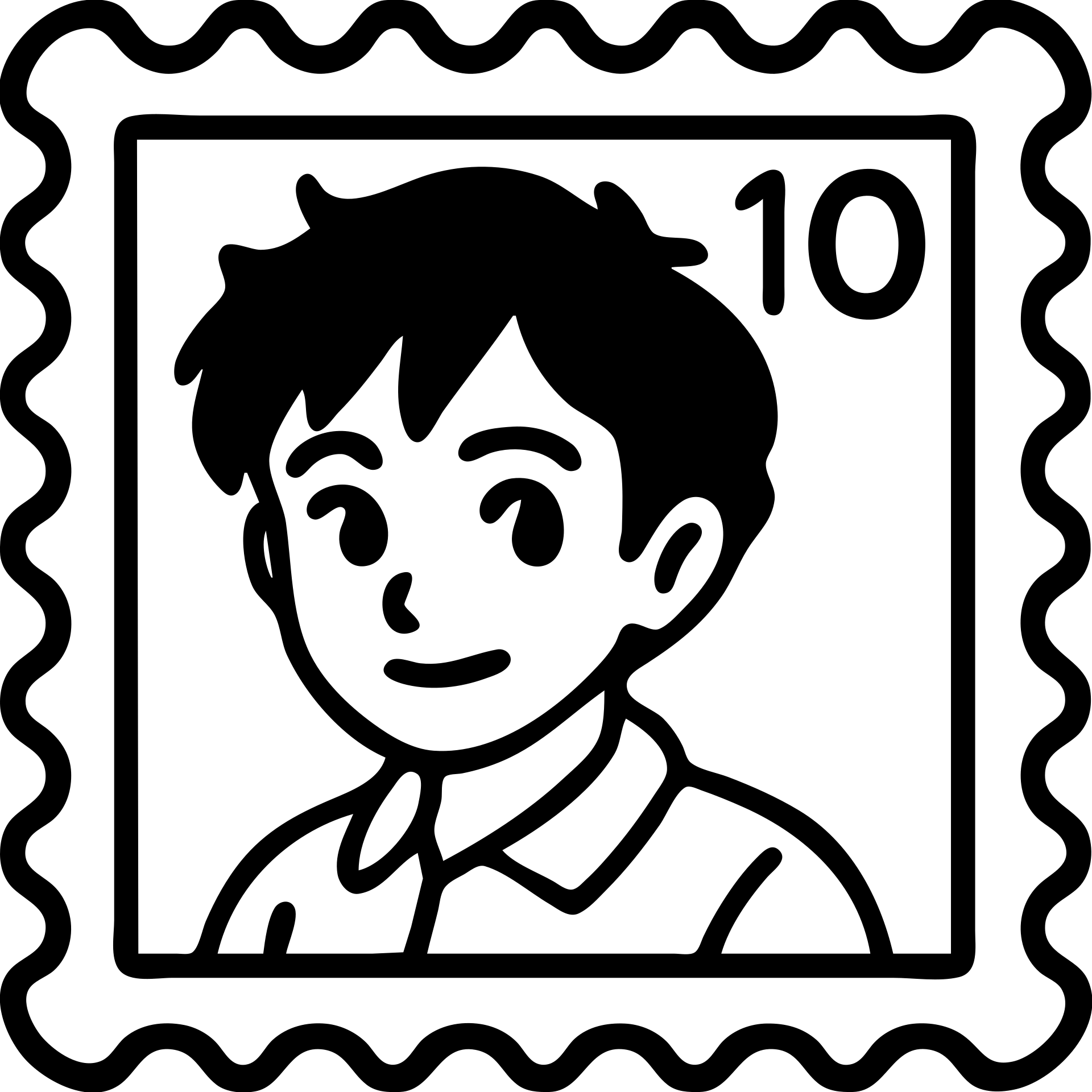Fill the inside of the stamp with solid white, keeping only the outer area outside the stamp transparent. Preserve the black and white outlined style and all stamp details exactly as in the reference image. emoji