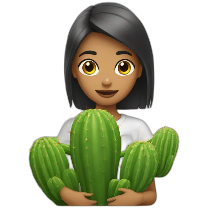 Femme qui tient trois cactus emoji