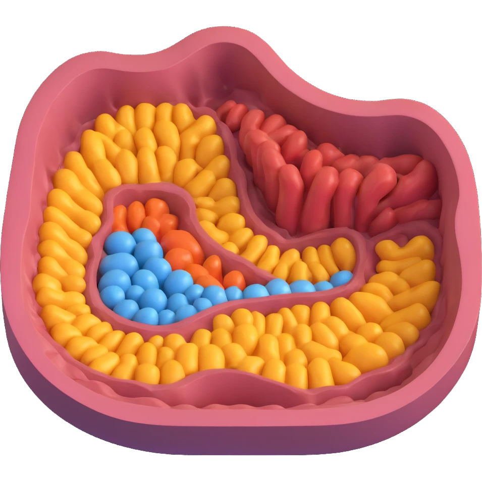 3D cross-section of a biomembrane with nearby organelles, double phospholipid bilayer, embedded proteins, cholesterol, carbohydrate chains, visible mitochondria and endoplasmic reticulum, educational and realistic style emoji