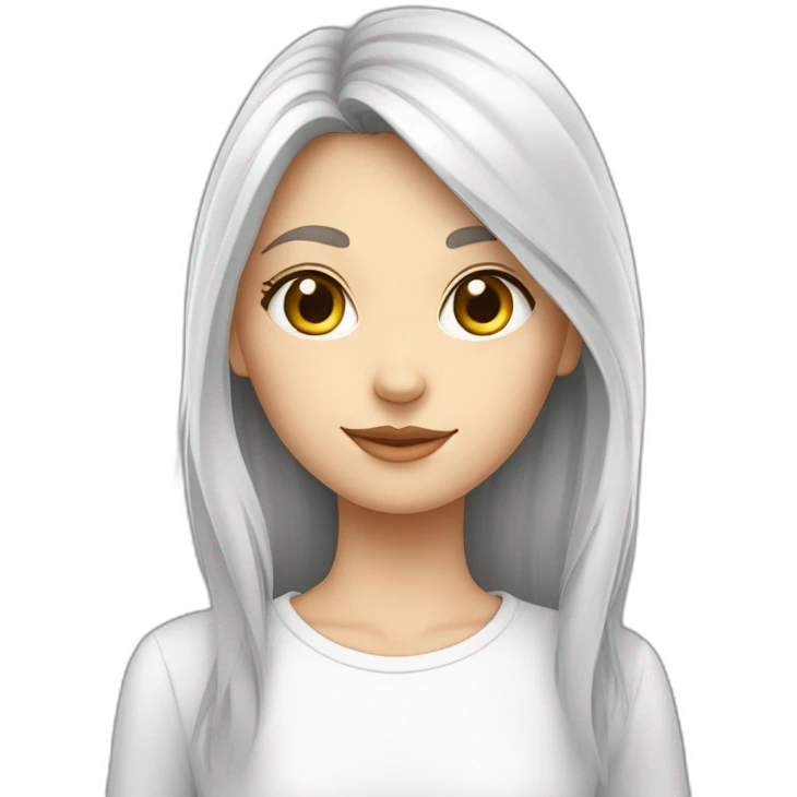 Fille blanc avec chat gris poils long emoji