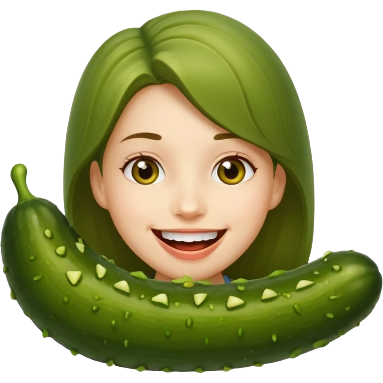 A girl with a huge pickle in side her mouth  emoji