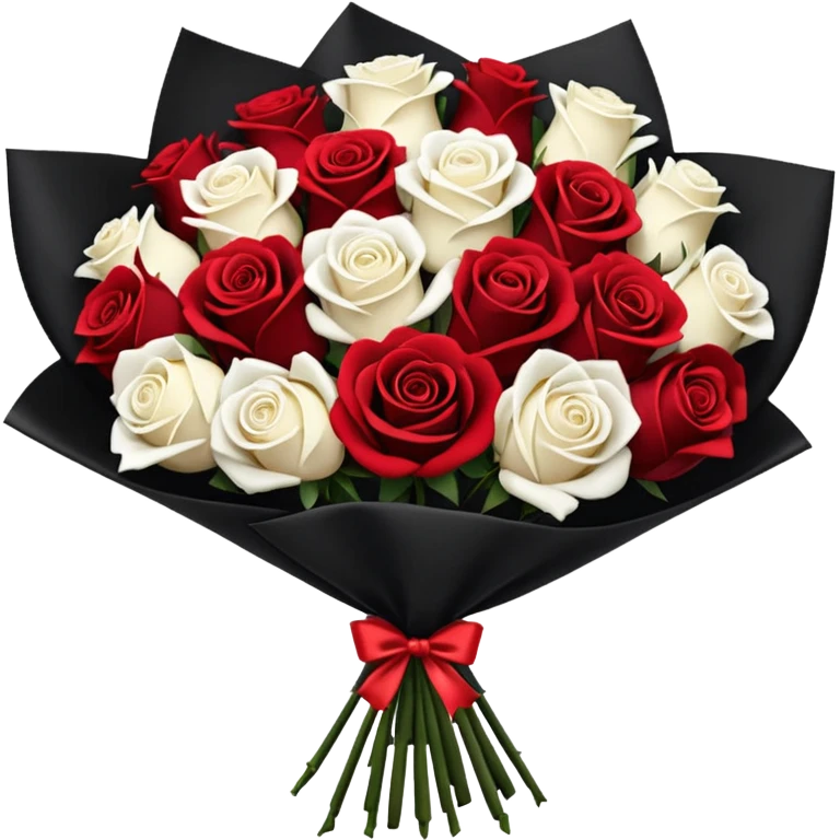White rose and red rose bouquet with black paper  emoji