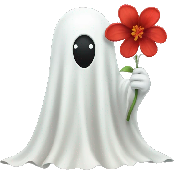 a ghost with a red flower emoji