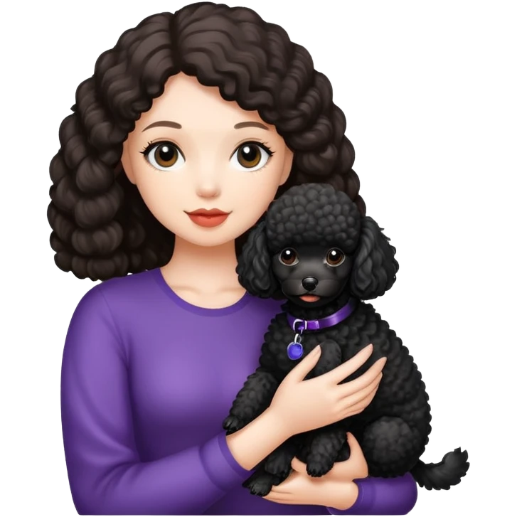 Beautiful girl holding a black toy poodle emoji