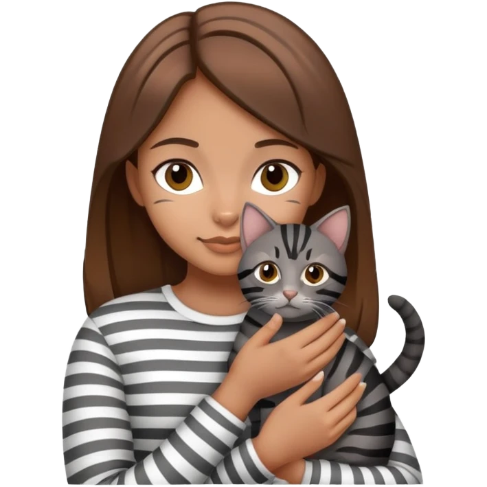 tan brown hair girl holding two black and grey striped cats emoji