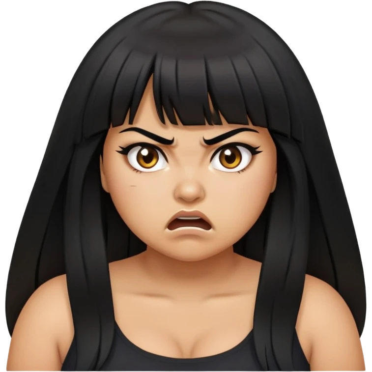 Latina girl with bangs black long hair plus size angry emotion emoji