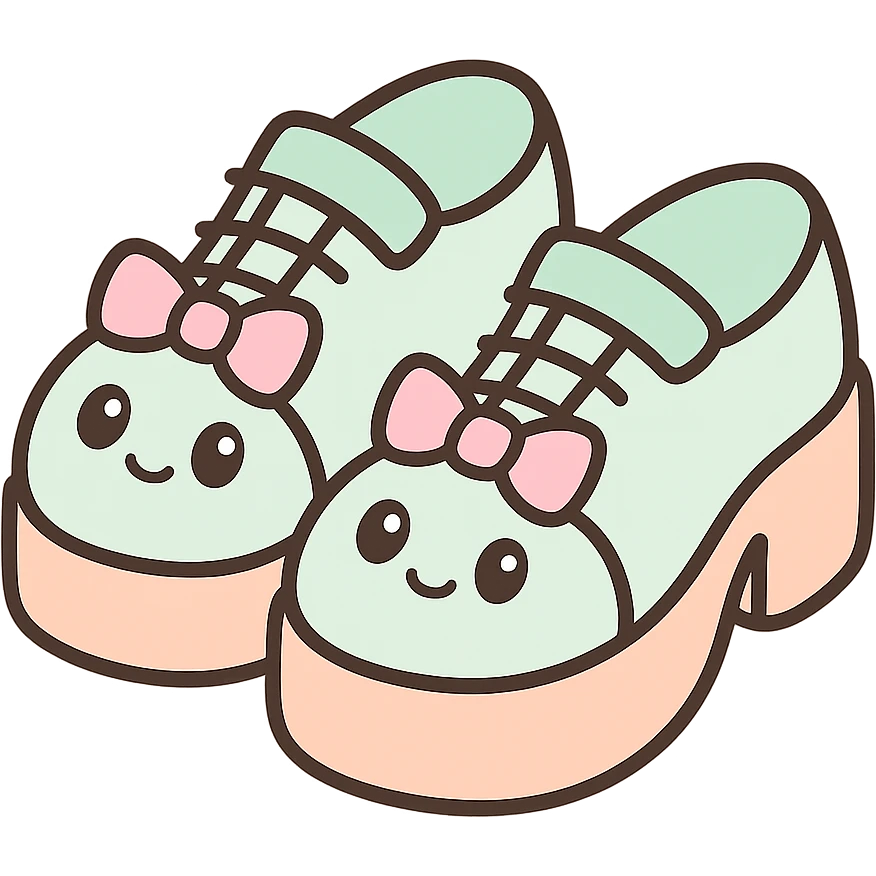 Remove the background, keep the shoes on a transparent background, kawaii style, no socks, no hearts. emoji