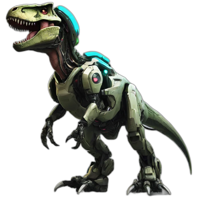 Tyrannosaurus Mech Warrior，full body，upward view，cyberpunk style emoji