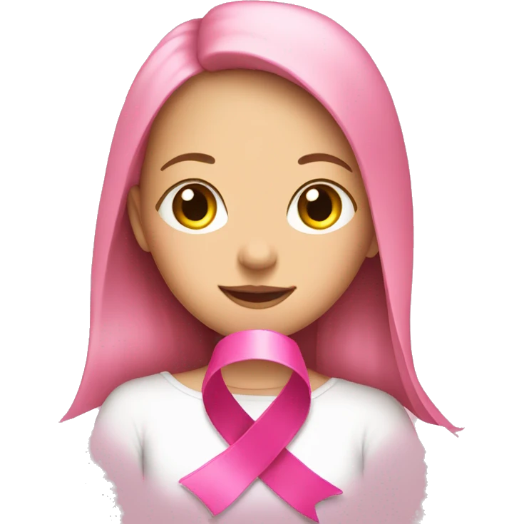 Pink ribbon with girl emoji