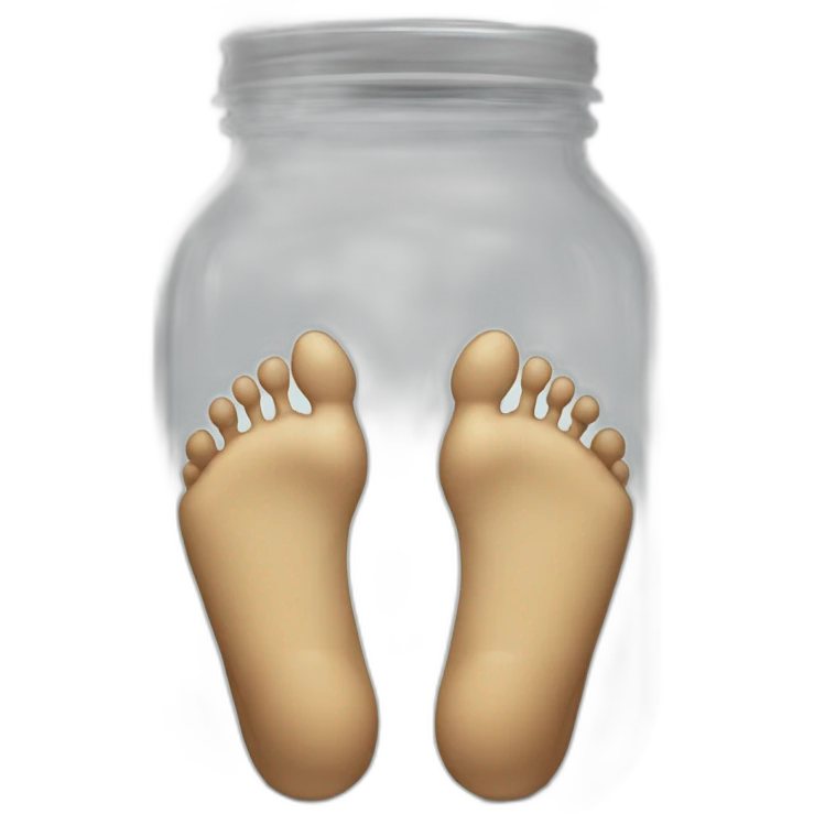 an empty glass jar squeezed +in-between human feet,-inside,-in-the-jar,-nsfw,-genitals emoji