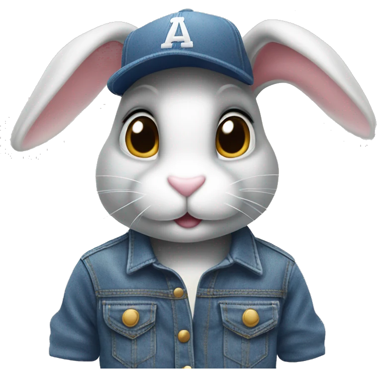 Bunny wearing overall denim and baseball cap emoji