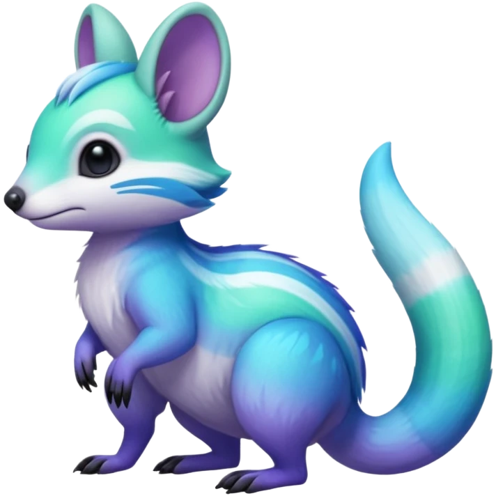 Iridescent Neon Green-Cyan-Blue-Purple-gradients Minccino-Numbat-Sergal-fusion-hybrid-animal-creature, full body emoji