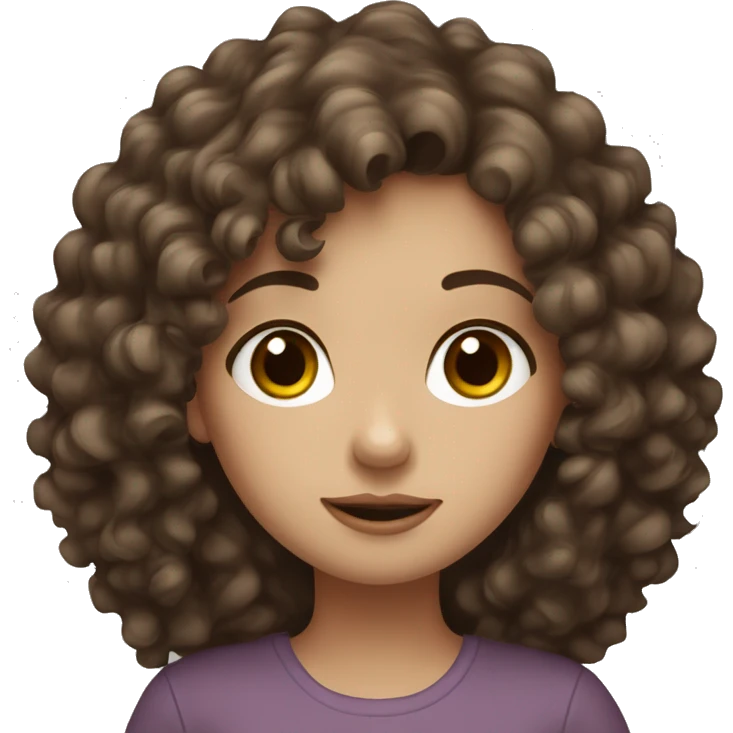 A girl with white skin, brown eyes and brown and black curly hair ￼ emoji