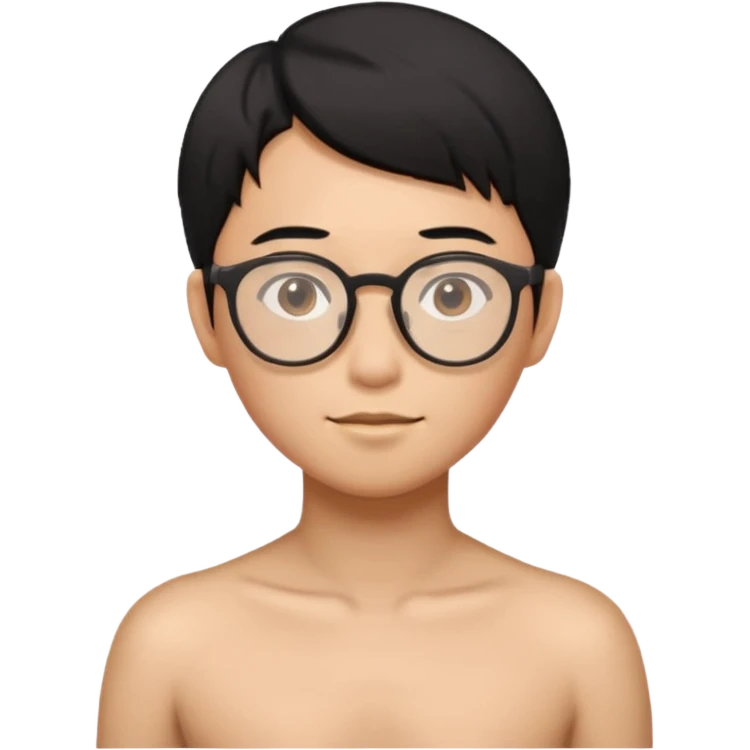 Asian, black hair, glasses, fully naked, Nude man, penis, testicles, boyish, ass sticking out, asshole, butthole, no muscles emoji