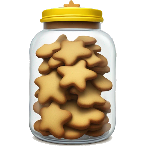 Realistic glass cookie jar yellow lid full of gingerbread cookies isolated.  emoji
