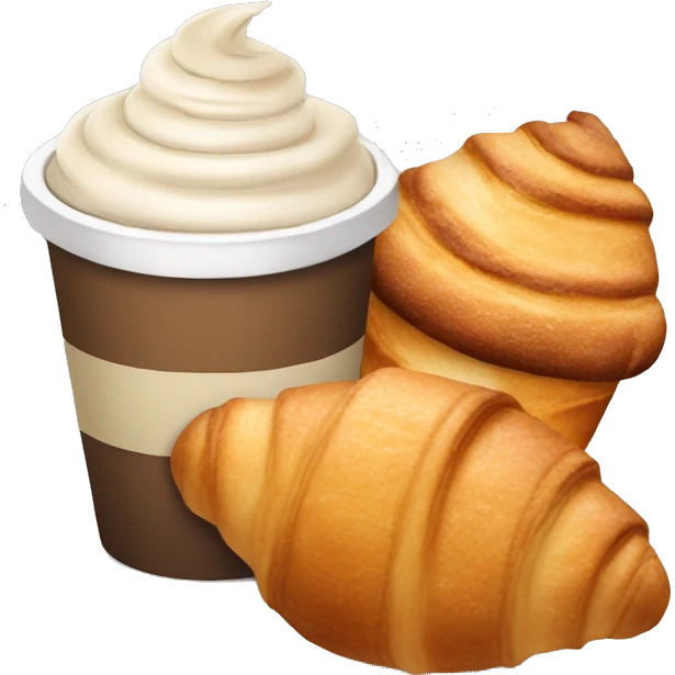 Disposable cup with cappuccino and croissant emoji