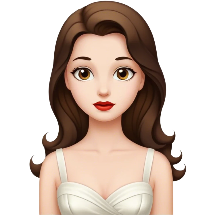 Beautiful woman in 1950’s woman fashion look, white dress, long hair emoji