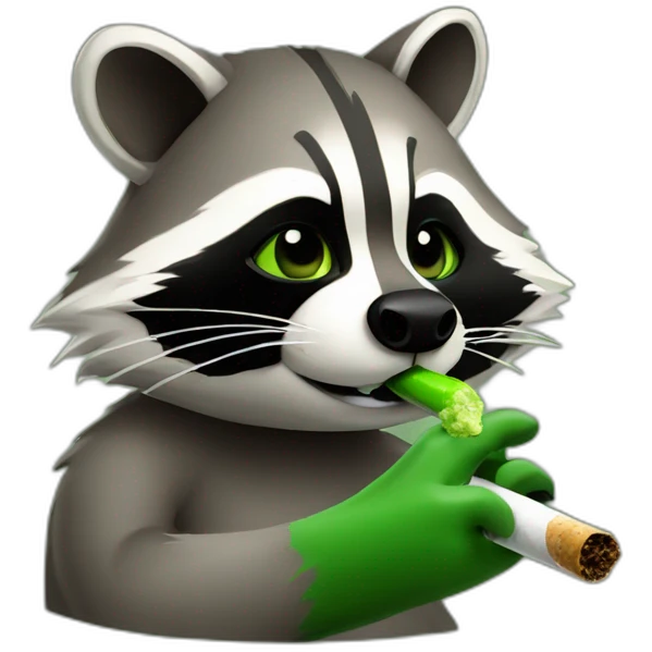 Raccoon smoking a green cigar emoji
