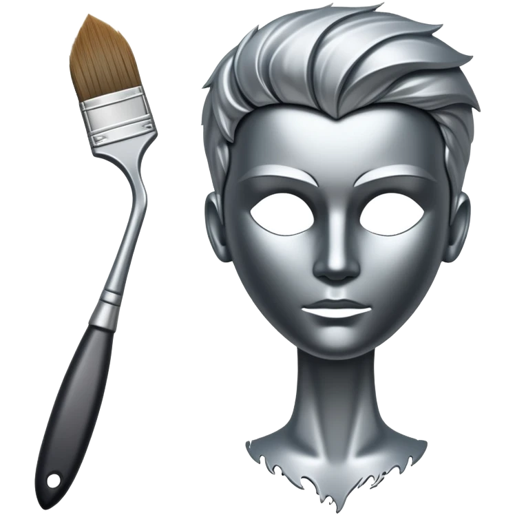 A paintbrush that transforms into a human metal silhouette, symbol of artistic identity emoji