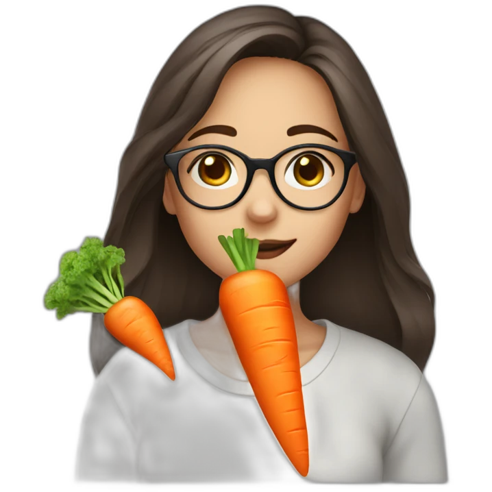 brunet girl in glasses eat carrot emoji