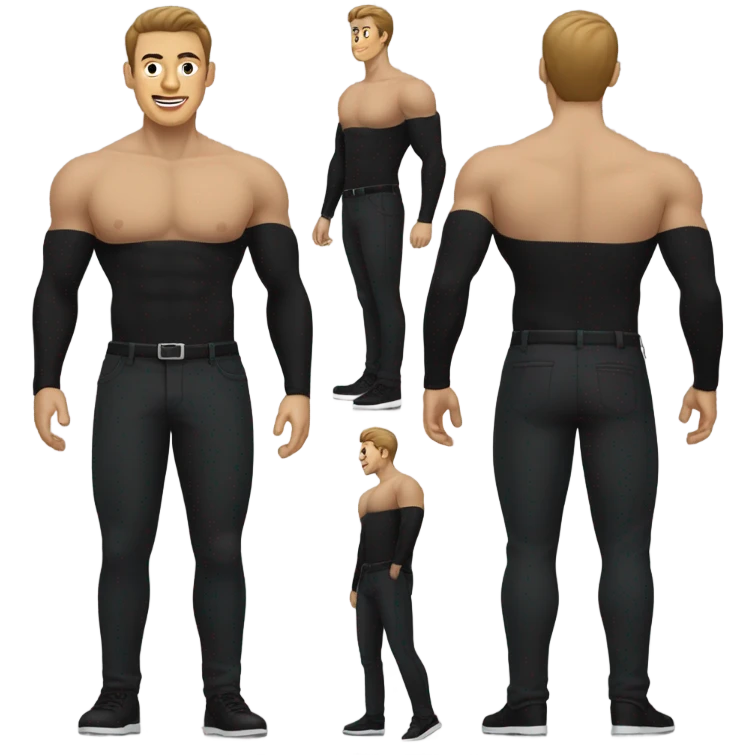 muscle black turtleneck shirt and black pants and shoes front and back view emoji
