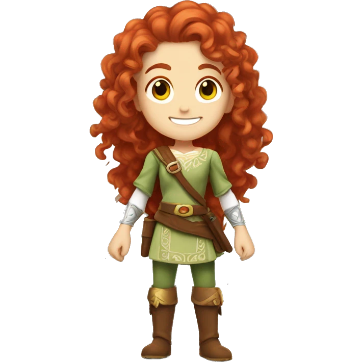 a white girl with long red curly hair and freckles, cosplaying Zelda posing and smiling emoji