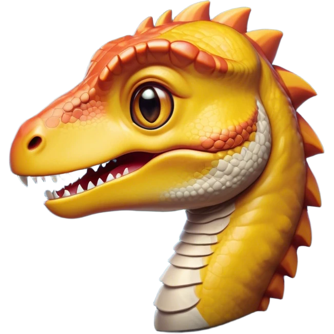 Cinematic Cute Velociraptor Portrait Emoji, Head tilted playfully with a mischievous grin, featuring a compact, agile form with bright, sparkling eyes and a slightly curved snout full of playful charm, Simplified yet irresistibly adorable features, highly detailed, glowing with a warm, inviting prehistoric glow, high shine, affectionate and lively, stylized with a touch of whimsical dinosaur mischief, soft glowing outline, capturing the essence of a mischievous yet endearing Velociraptor that seems as if it could dart out of the screen into your arms! emoji