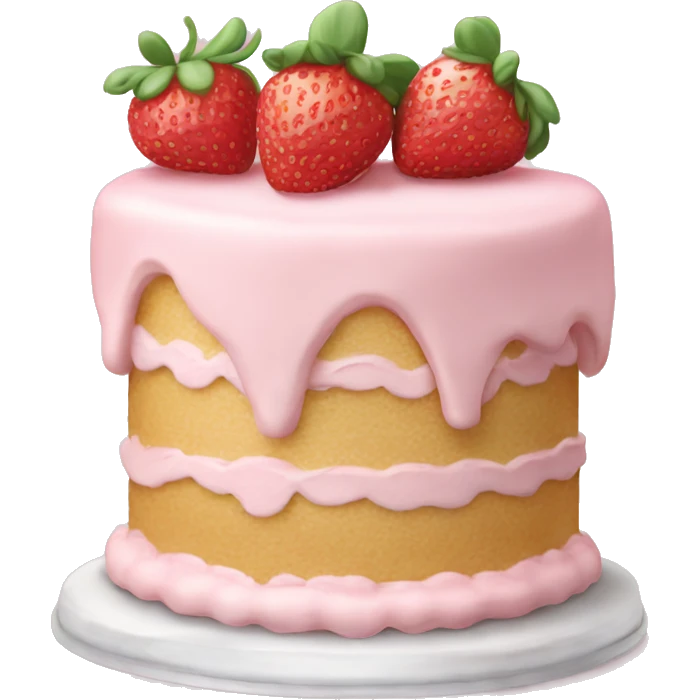 Light Pink strawberries and cream birthday cake  emoji