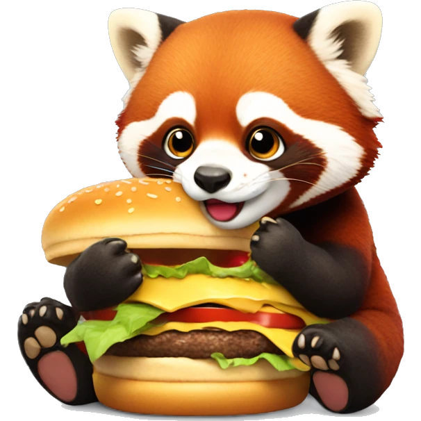 red panda eating burger smiling  emoji