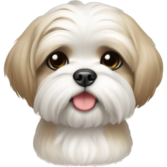 white and beige shih tzu maltese puppy with upright pointy ears emoji