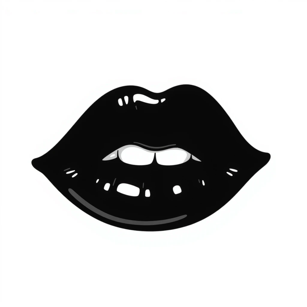 Hand-drawn black lips with a slight shimmer, gothic style emoji