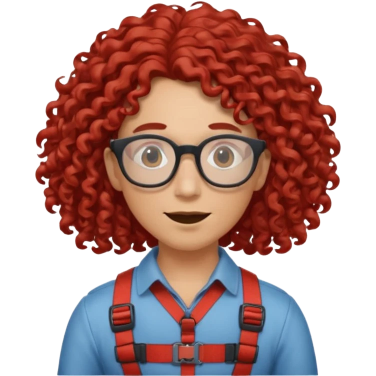 bungee jumping face only with hair flying red long curly hair and glassess emoji