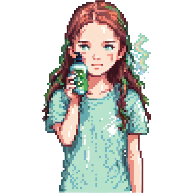 girl spraying face mist, clean and fresh, minimal background, modern style emoji