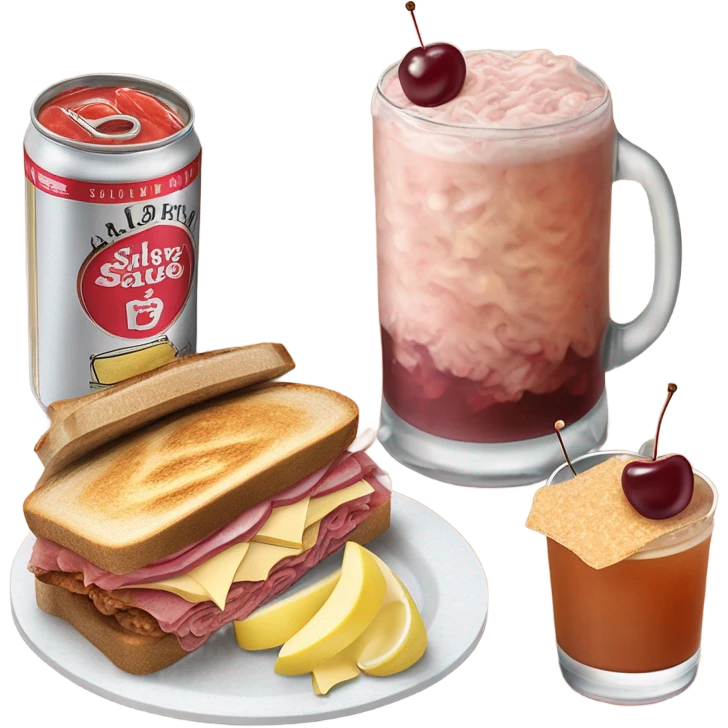 shirley temple drink with cherries and a Reuben sandwich emoji