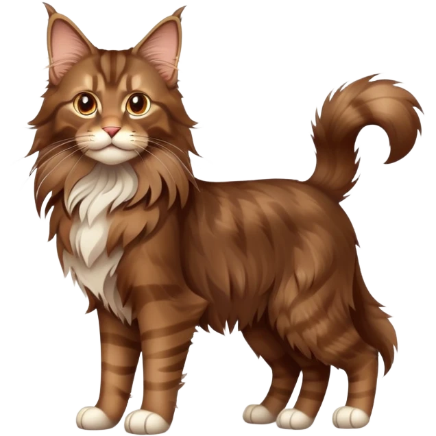 cinematic-brown-maine-coon-cat-full-body-on all fours-emoji,-head-tilted-playfully-and-inquisitively,-sleek--brown-fur,-simplified-yet-adorable-features,-highly-detailed,-glowing-with-a-warm,-friendly-glow -simplified-yet-realistic emoji