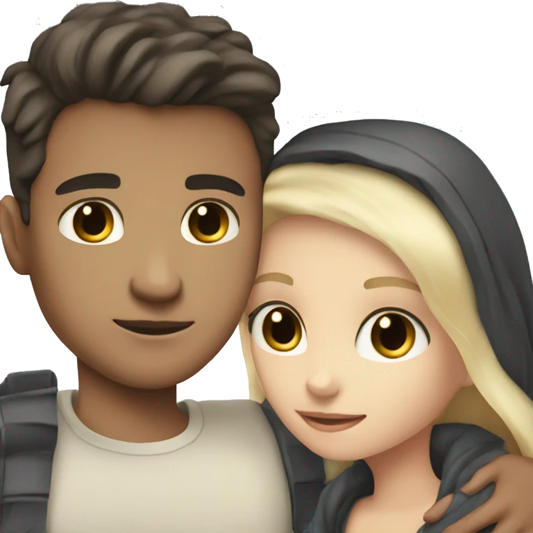 Dark haired boy and blonde girl cuddling emoji