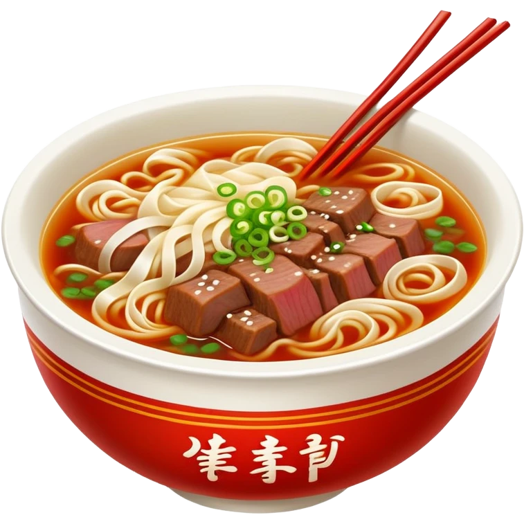 Lanzhou beef noodle soup with hand-pulled noodles, simplified emoji style with bold outlines and bright colors, cartoon style Gansu specialty La Mian emoji