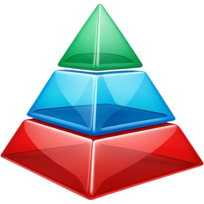 “Cute 3D cartoon emoji sticker of a pyramid made from glossy plastic glasses (blue, green, red). Soft lighting, smooth shadows, playful look, glossy plastic texture, white sticker outline, transparent background, high resolution.” emoji