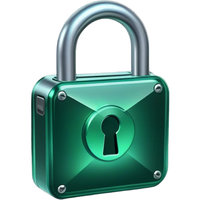 Holographic and glassmorphic dark green lock emoji