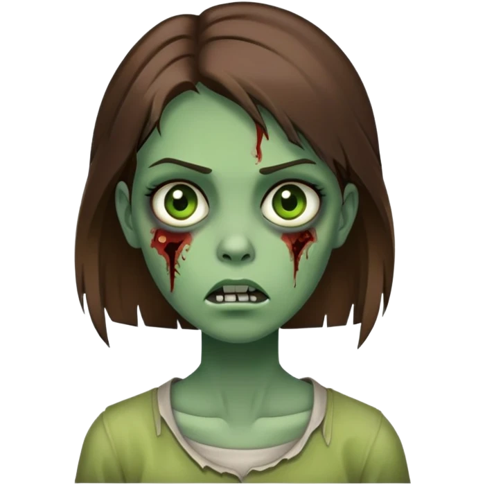 straight brown hair green skin zombie girl  emoji