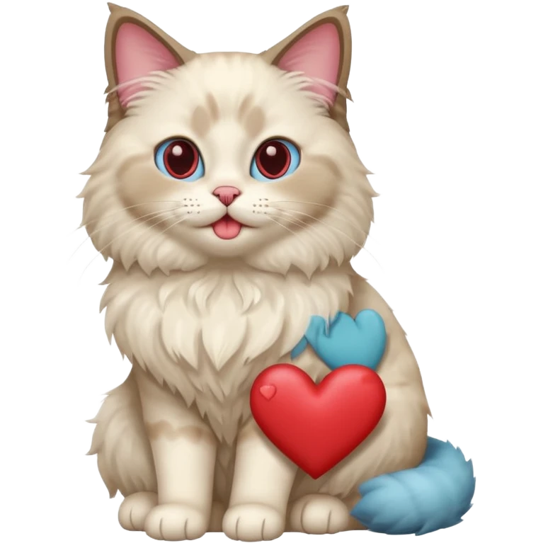 Full body ragdoll Cat with love heart eyes and mouth open emoji