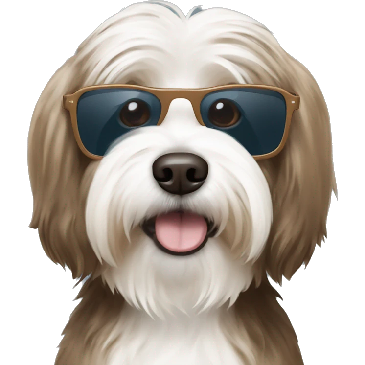 brown and white havanese wearing sunglasses emoji