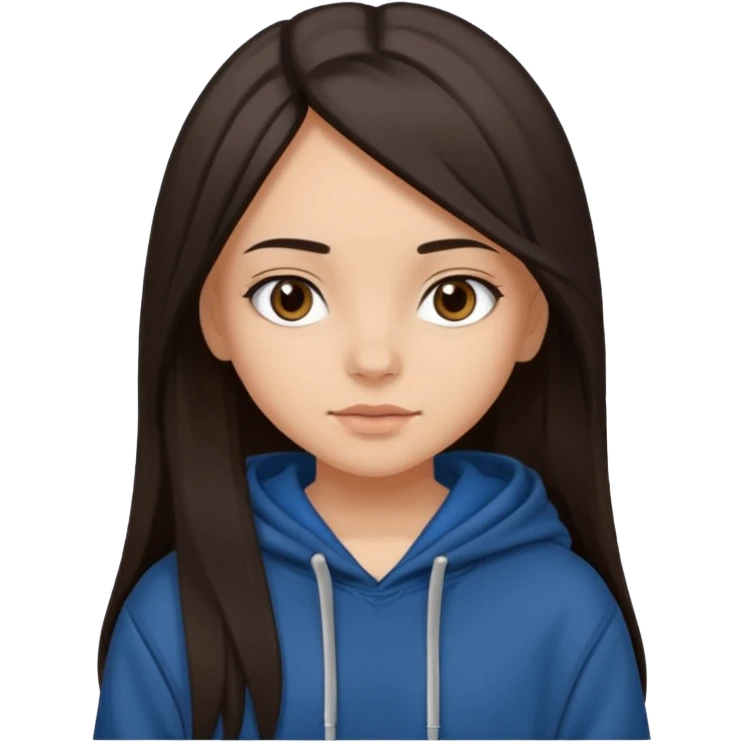 Can you make a girl with dark brown eyes with dark brown hair straight long hair with fully body with a black hoodie and blue baggy jeans emoji